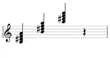 Sheet music of B 7b5 in three octaves
